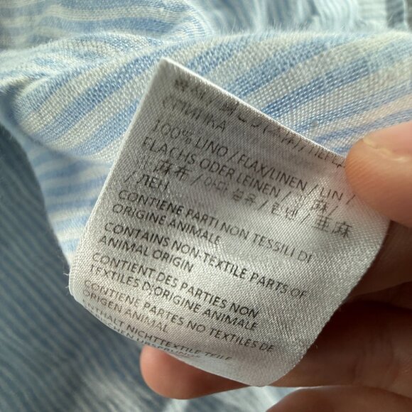 Eleventy Button Up Shirt Striped Blue White Long Sleeve Linen Woven Medium Adult - Picture 12 of 15